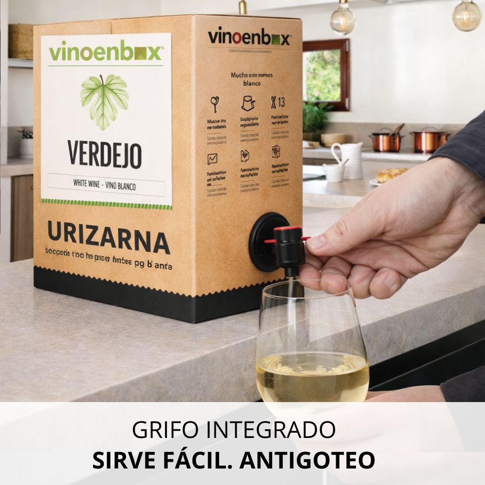 Vino blanco Verdejo bag in box, formato práctico Vinoenbox para conservar el vino fresco durante más tiempo