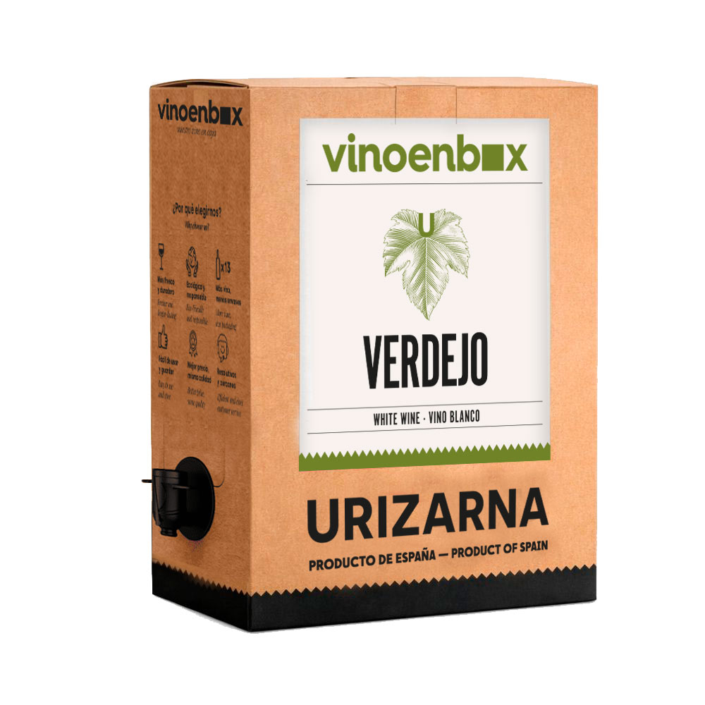 Vino blanco Verdejo bag in box Vinoenbox, vino fresco y afrutado en formato práctico de grifo para servir por copas
